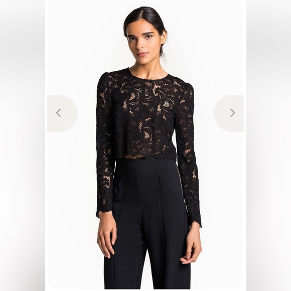A.L.C. Tops - A.L.C. Talia Long-Sleeve Jewel-Neck Cropped Lace Top - Like New, Black, Size 4